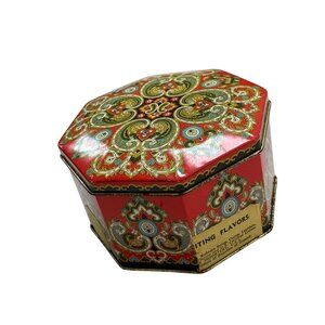 Vintage Octagonal Metal Tea Tin With Intricate Paisley Design Made In England